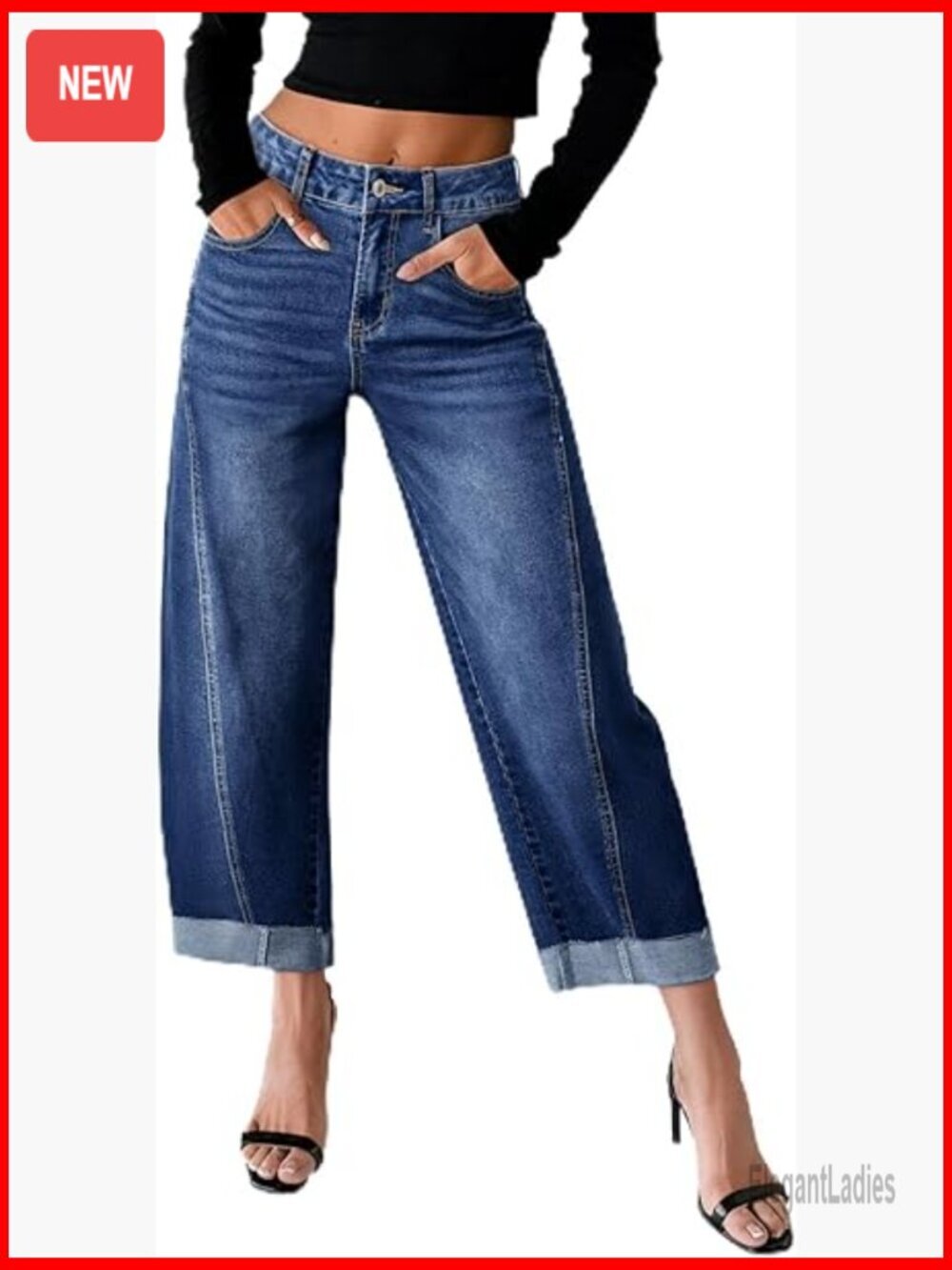 High Waisted Wide Leg Barrel Jeans Stretchy Cropped Ankle Denim Pants